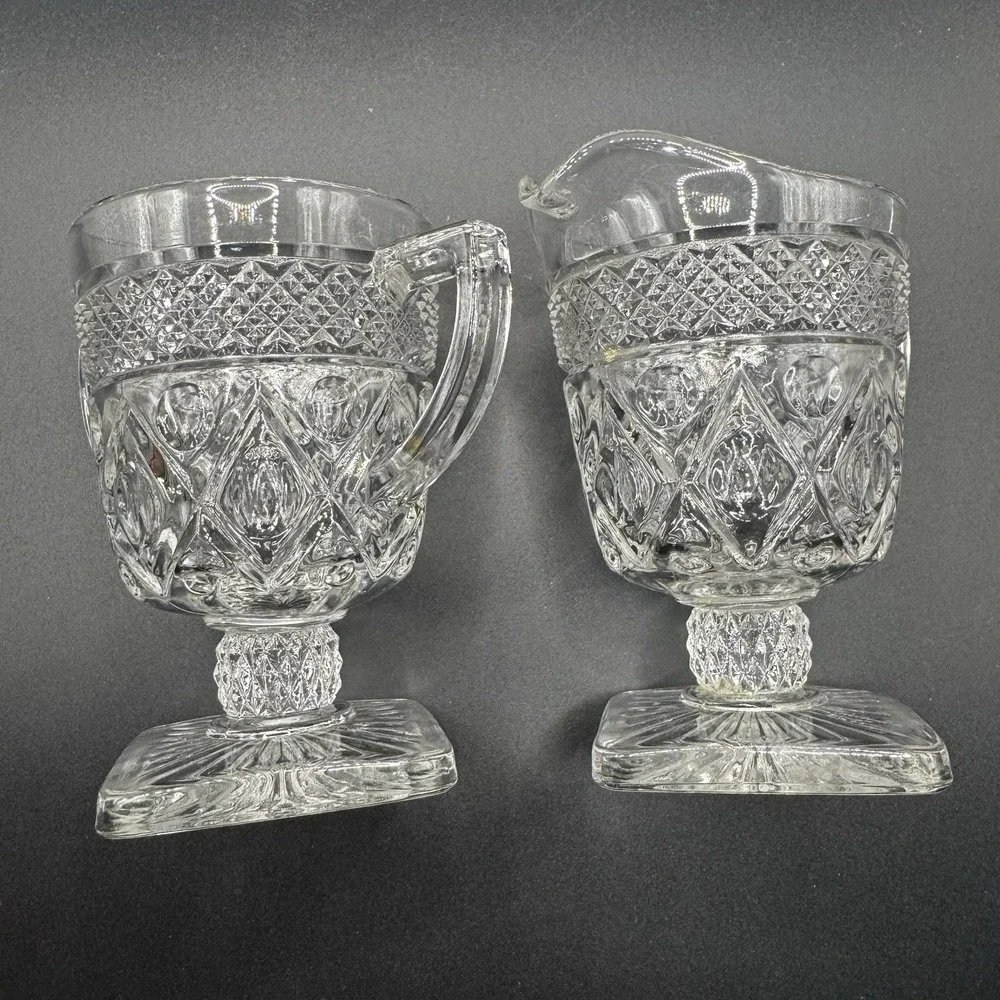 IMPERIAL GLASS OHIO Cape Cod Clear Creamer & Open Sugar with Fancy Stem